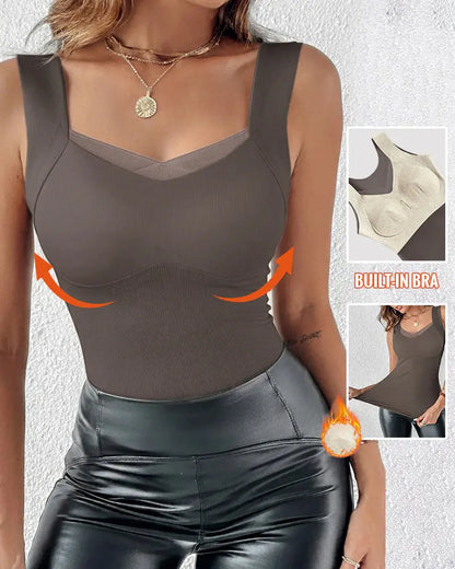 Sheer Mesh V-Neck Tank with Built-In Bra