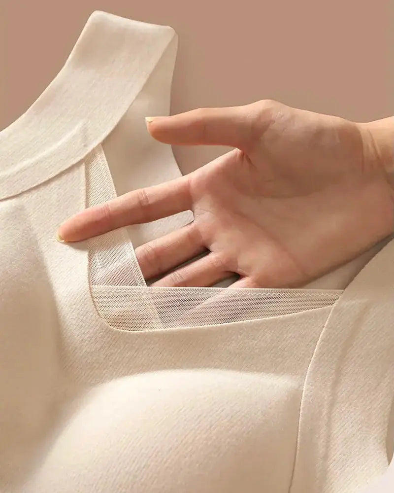 Sheer Mesh V-Neck Tank with Built-In Bra