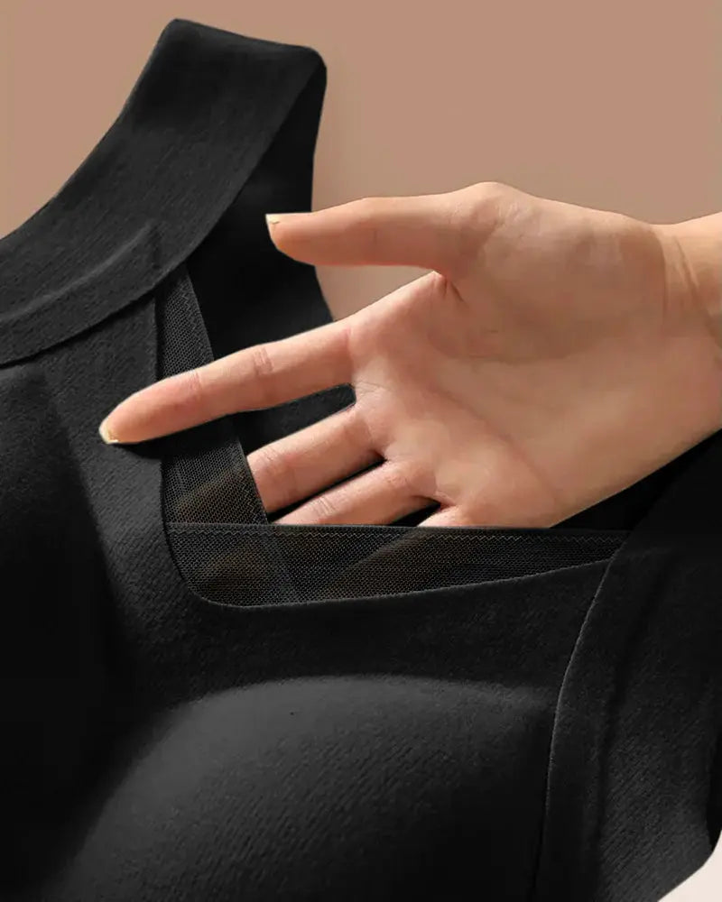 Sheer Mesh V-Neck Tank with Built-In Bra