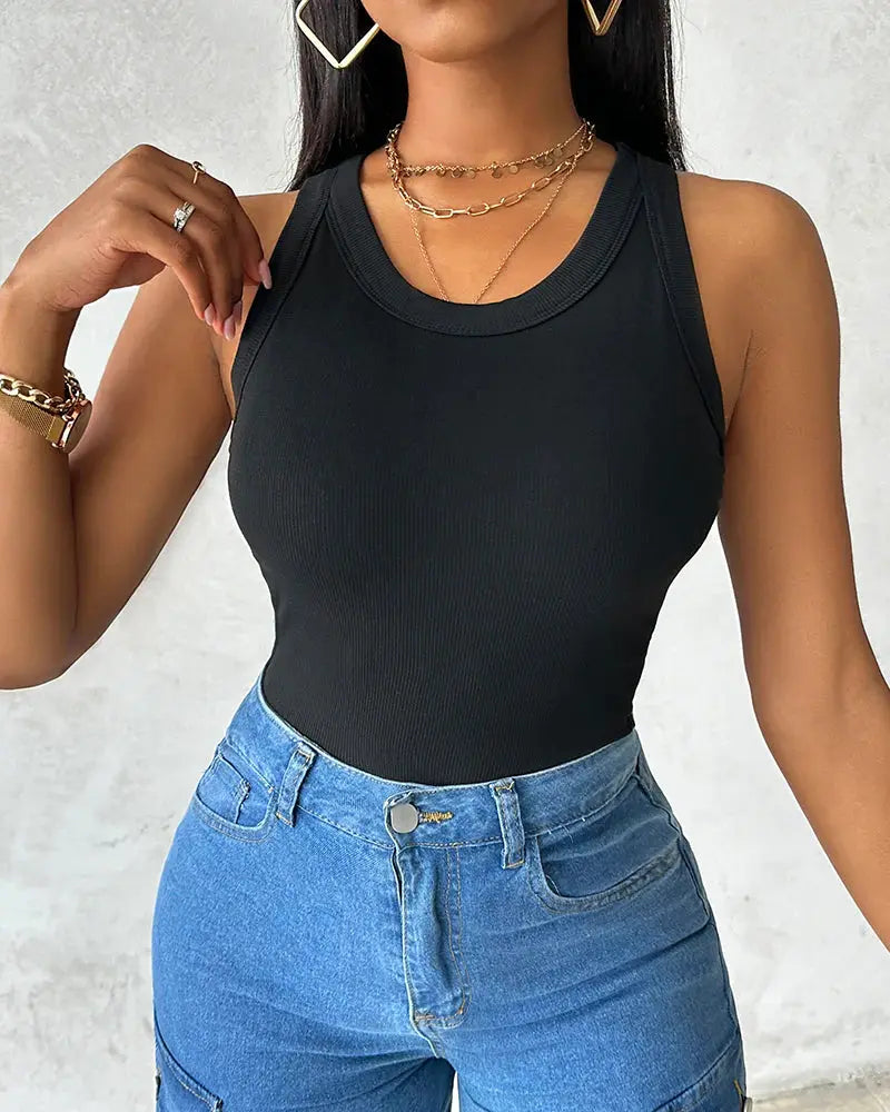 Ribbed Sculpt Tank with Built-In Bra