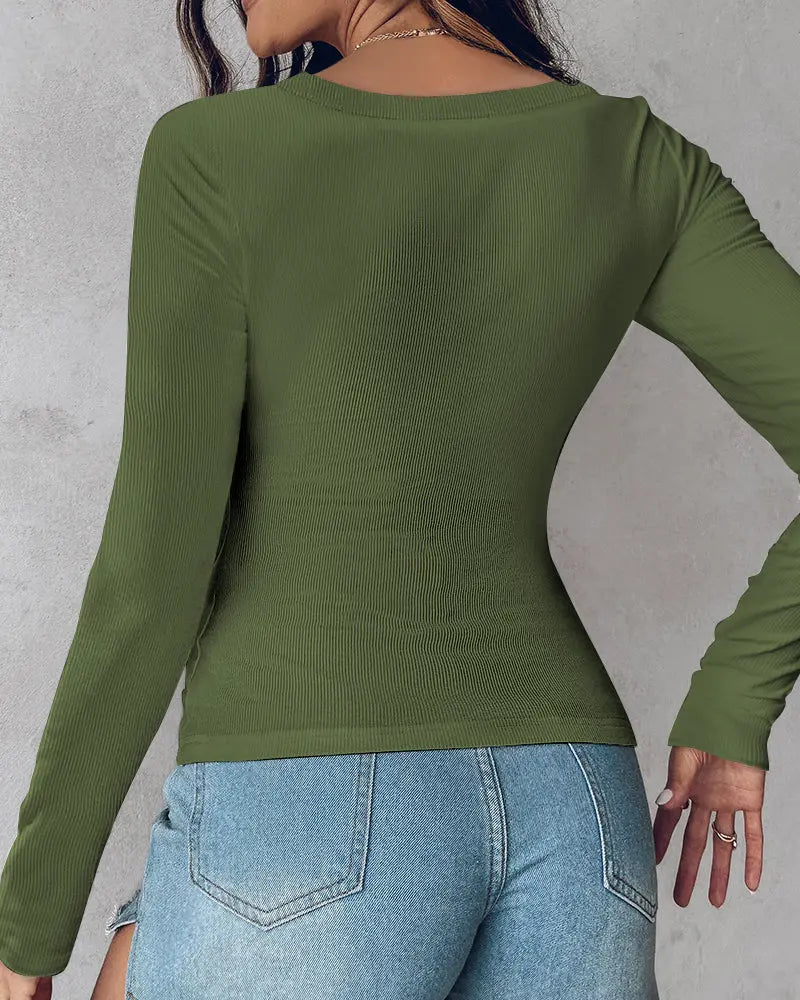 Ribbed Long-Sleeve Sculpt Top with Built-In Bra