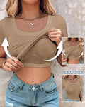 Ribbed Short-Sleeve Sculpt Top with Built-In Bra