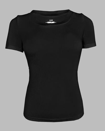 Ribbed Short-Sleeve Sculpt Top with Built-In Bra