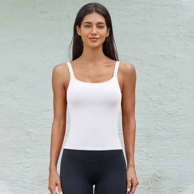 Ribbed Backless Workout Tank Top with Built-In Bra