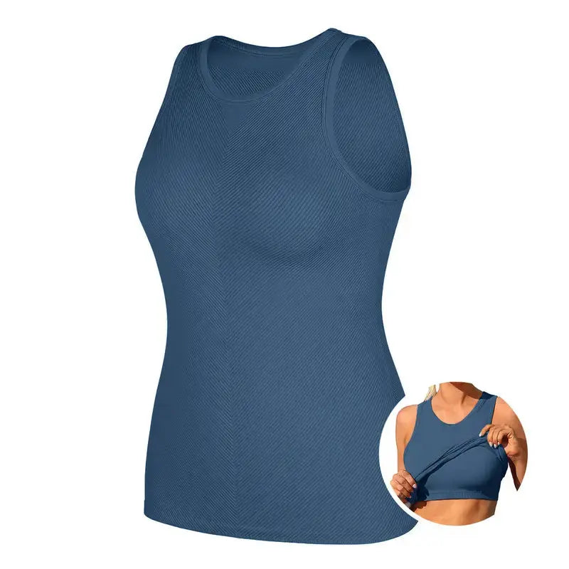 High Neck Workout Tank with Built-In Bra
