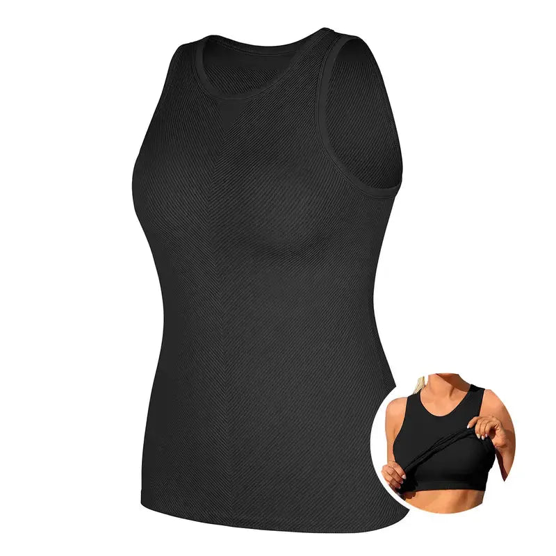 High Neck Workout Tank with Built-In Bra