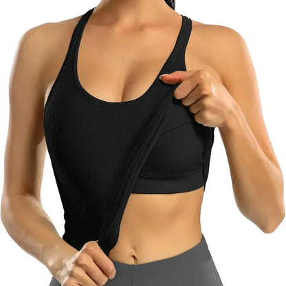 Ribbed Racerback Crop Tank with Built-In Bra